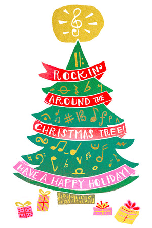 Rockin' Around the Christmas Tree Have a Happy Holiday Greeting Card 6-Pack Inspired By Music