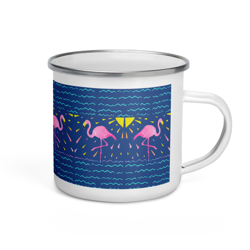 Moonlight Flamingo Rays Enamel Camping Mug