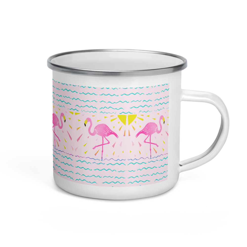 Flamingo Pink Rays Enamel Camping Mug