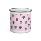 Pink Strawberry Patch Enamel Camping Mug