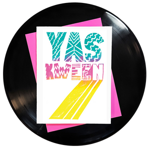 hand-lettered block letters that say yas kween with different patterns in turquoise, pink and yellow in the style of broad city