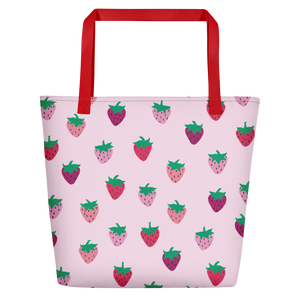 Pink Strawberry Patch Beach Bag