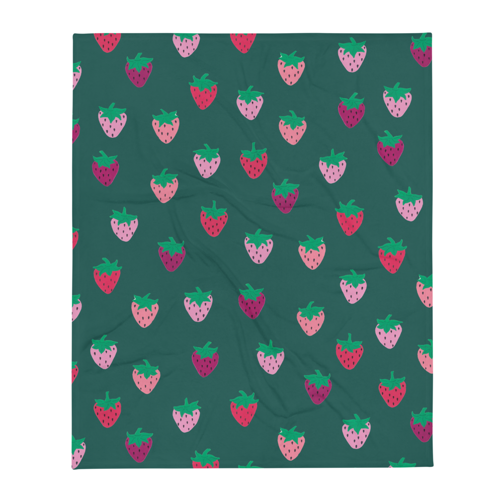 Green Strawberry Patch Throw Blanket
