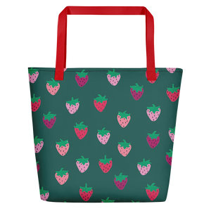 Green Strawberry Patch Beach Bag