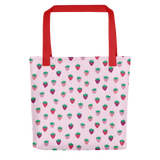 Pink Strawberry Patch Tote Bag